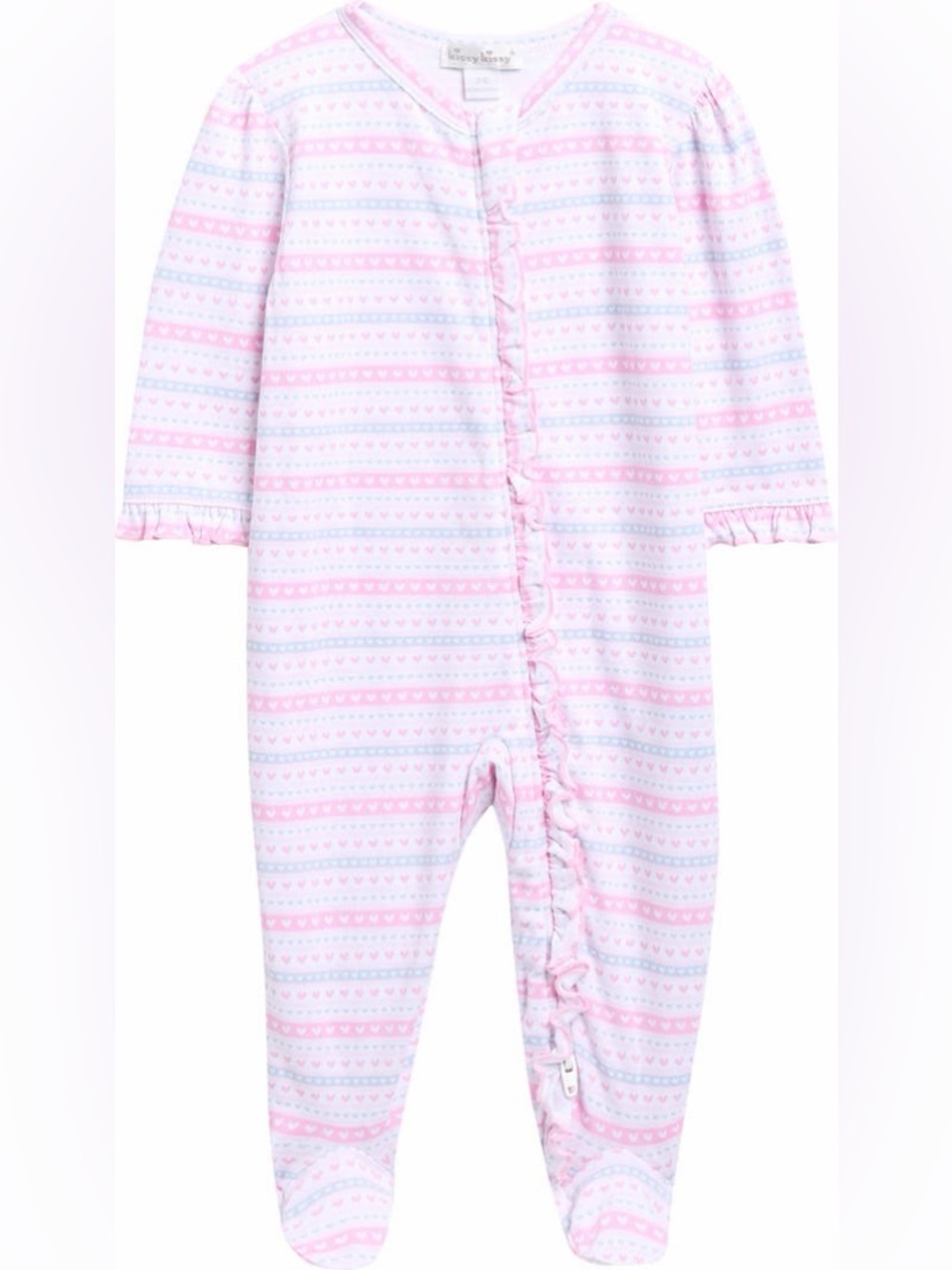 Kissy Kissy Pink & White Heart Stripe Ruffled Footie Onesie